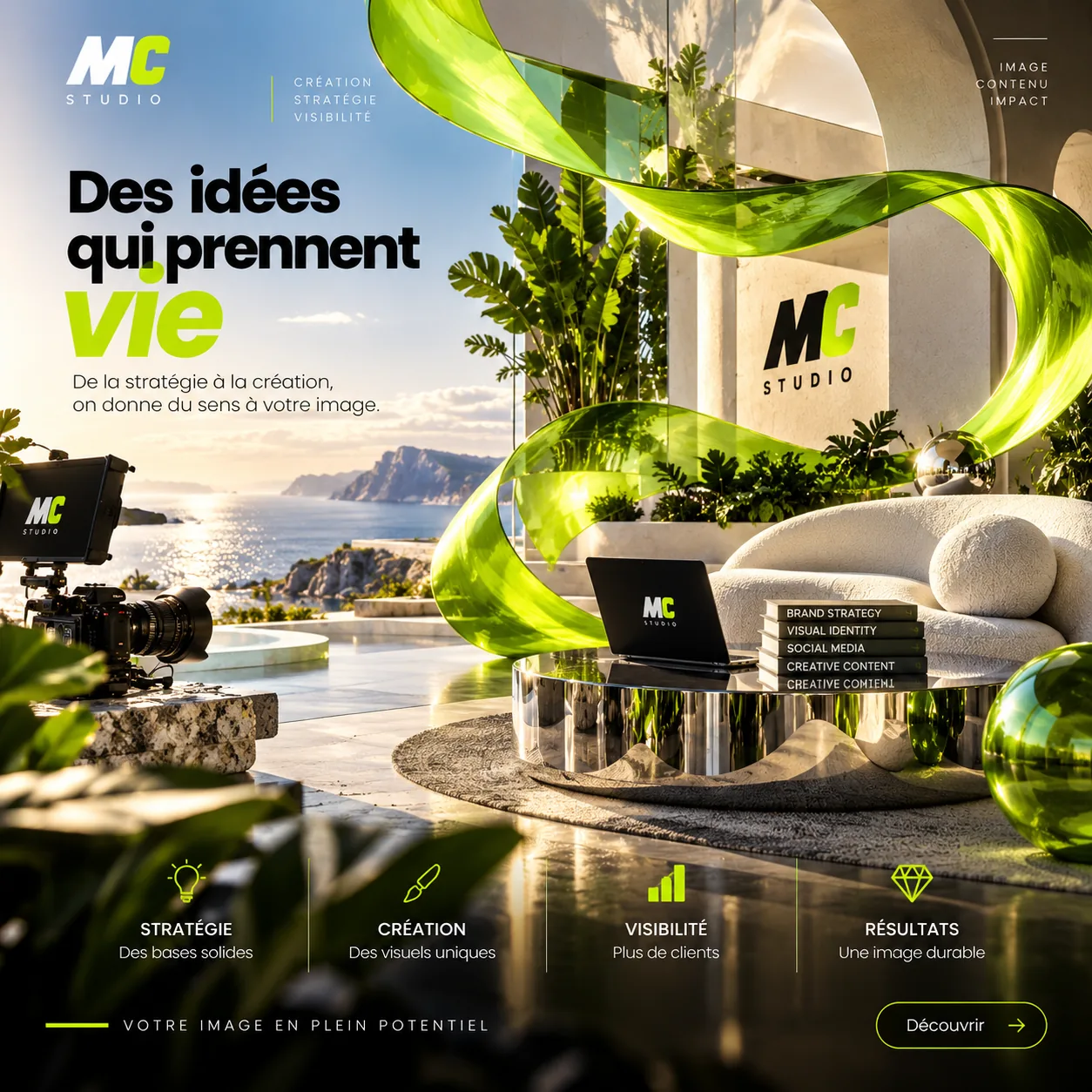 Visuel « Des idées qui prennent vie », studio face à la mer